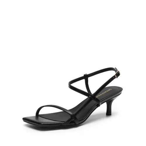 Dream Pairs Women's Elegant Square Toe Strappy Backstrap Sandals - Fashionable Low Heel Dress Shoes with Adjustable Buckle, Balanced & Quiet Polyurethane Kitten Heels for Work-Date Occasions, Fashionable Heeled Sandals, Sandals For Women