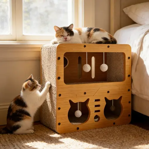 【Already have 10K favorites】2 in 1 Cat Bed with Scratching Board Pet Furniture for Indoor Cats Suitable for multiple cats Durable Double Layer Design Cat Bed Stylish and Comfortable Cat Furniture for All Seasons Wooden cat bed SummerVibes petlovers summer