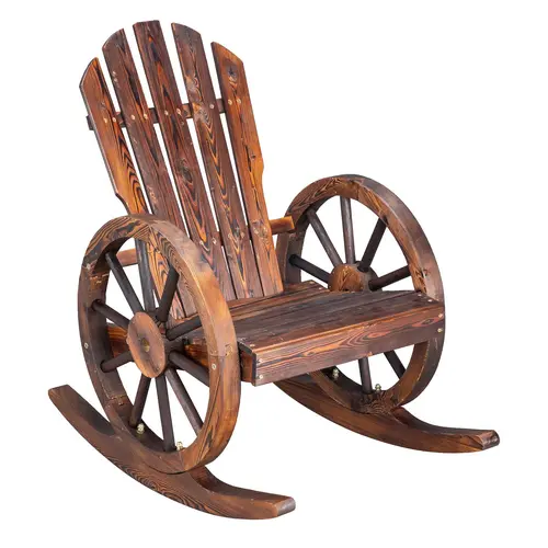 Carbonized Solid Fir Patio Rocking Chair (60x89x94cm) with Carbonized Wood Look, Sturdy Wheels, Classic Lines Suit Modern Patios, Easy to Assemble and Enjoy, Wood & Fabric for Long Use, Outdoor Balcony Backyard Furniture