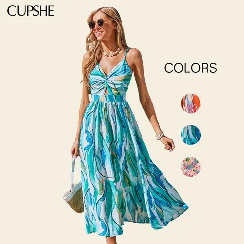 CUPSHE Women's Easy Radiance Abstract Print V-Neck Sleeveless Maxi Dress - Boho Clothes for Women, Boheme Coastal Casual Dresses, Beach Outfits, Summer Vacation Wear  ,summeroutfits,vacationoutfits,beachoutfits #summerfinds