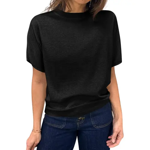 Saodimallsu Women's Fitted Short Sleeve Knit Top - Cute Round Neck Pullover Basics, Lightweight Polyamide Casual Loose Fit Summer Blouse, Short Sleeves Keep Arms Free and Cool, Women's Clothes, Tops For Women