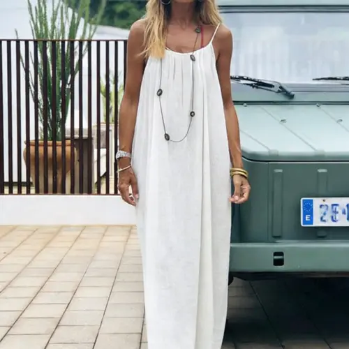 New Women's Sleeveless Backless Loose Fit Dress, Casual Summer Long Dress for All Seasons, Comfortable Home Wear, Plain Pattern, Casual Beach Dress, Casual Dresses