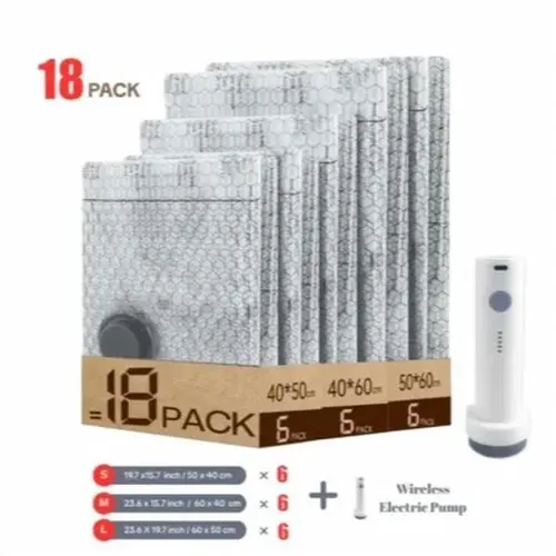 Reusable Compression Space Saving Bags with Cordless Rechargeable Air Pump - 9/18 Pack Carry-On Size Portable Dustproof Storage Bags for Luggage Organization, Travel & Home Clothing Storage