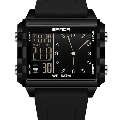 SANDA Fashion Electronic Watches for Man Luminous Calendar Waterproof Outdoor Sports Casual Digital Wristwatch, Luminous Dial, Fashionable Square Dial, with Box, Fashion Wristwatches