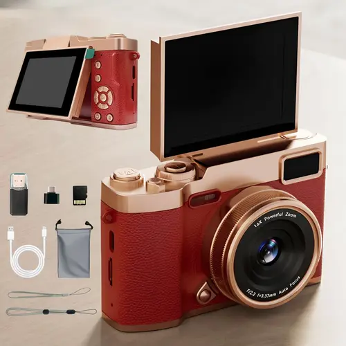 Flip Screen Retro Digital Camera for Teens, Cute Portable Pocket Camera with Filters, Y2K Vintage Style, Entry-Level Beginner with Memory Card, Compact & Perfect Gift, Cameras for Photography
