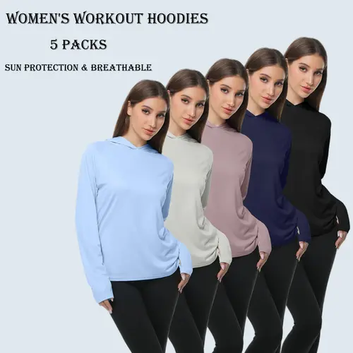 5 Pack Women's Workout Long Sleeve Sweatshirts Sun Protection Hoodies Workout Sets Women Lightweight Breathable Stretch Gym Sets For Women Running Outdoor Workout Energetic Multi-Color Casual Hoodies summerwins,travel essentials,camping essentials