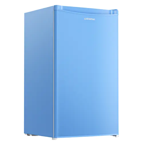 Upstreman 3.2 Cu.Ft Compact Single-Door Mini Fridge with Freezer, Ice Tray, Adjustable Thermostat, 115V Energy Saver for Dorm Small Spaces, Quiet Operation Blue Drink/Skincare Fridge BR321, Reliable Customer Service, ‎115 Volts