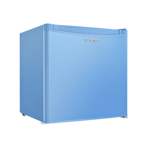 Upstreman 1.7 Cu Ft Single Door Compact Refrigerator with Freezer (FR17) - Adjustable Thermostat, Energy-Saving, 38db Quiet Run, 38db Sleep-Friendly Hum, 5 Temp Control, 18.9in Slim for Desks, Bedroom-Size Cool, Portable for Dorm/Office (Blue)