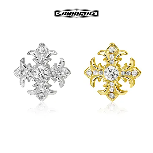12.5MM S925 Sterling Silver Iris Cross Stud Earrings for Men Women Ear Studs Modern Versatile Accessories Fashion Jewelry Perfect Birthday Anniversary Engagement Christmas Gift
