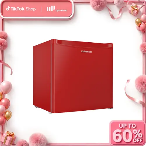 Upstreman mini fridges 1.7 Cu Ft with Freezer FR17 Adjustable Thermostat Energy Saving Low Noise Single Door Compact Refrigerator for Dorm Office Can Bedroom red fridge mini  brands Small pantry drink fridge skincare fridge Portable