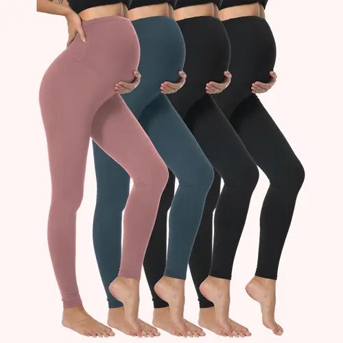 4 Pack Women's Maternity Leggings Over The Belly High Waisted Yoga Pregnancy Leggings Workout Cuffed Sweatpants Pregnancy Pants Activewear for Women in Assorted Colors summerwins,travel essentials,camping essentials,back to school,back to school haul tikt
