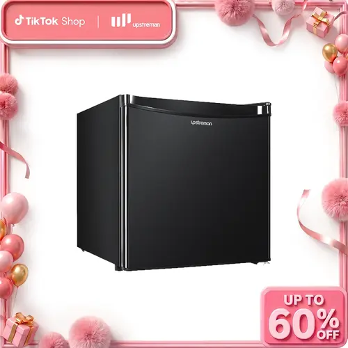 Upstreman mini fridges 1.7 Cu.ft with Freezer FR17 Adjustable Thermostat Energy Saving Low Noise Single Door Compact Refrigerator for Dorm Office Can Bedroom black fridge  brands Small pantry drink fridge skincare fridge skincare fridge tiktokshopspringgl