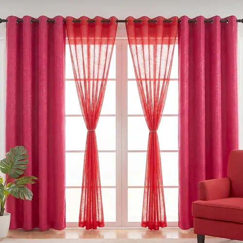 4 PANELS 52"X90" Combination Grommets Curtains.Including: 2 PANELS Jacquard Small Snow Flowers Curtain & 2 PANELS Bamboo Yarn Semi Sheer  Curtains. Window Drapes for Bedroom Living Room Home DecorDA03 L12 Summer gift #SummerVibes
