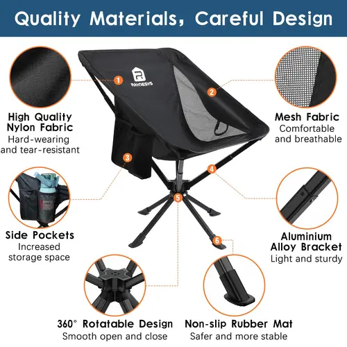 High-Quality Nylon-Aluminium Alloy 360° Rotatable Camping Chair - 3.8Lb Lightweight Portable Folding Chair for Easy Carry to Camping, Sporting Events, Quick Setup 1-Pack