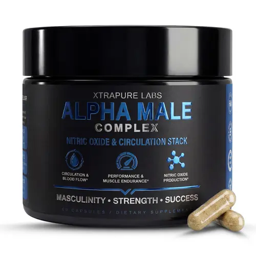 Alpha Male Complex – Nitric Oxide & Circulation High-Potency Performance & Blood Flow Support for Men | Clinically-Standardized Extracts | 60 Capsules