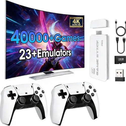 Portable 2026 Retro Arcade Game Stick - 128GB Plug & Play TV Gaming Console, 40000+ Built-in Classic Games, 23 Emulators, HDMI Output, Dual 2.4G Wireless Controllers, Cool Gadgets Tools and Gadgets for Dads