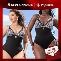 Popilush Women's One-Piece Built in Shapewear Swimsuit Deep V Neck  Print Sheer Push-Up Bathing Swimsuit #Dealsforyoudays