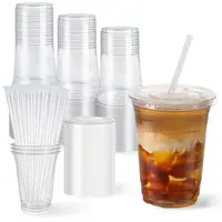50/100 Set 16 Oz Clear Plastic Cups With Lids And Straws Disposable PET Cups For Iced Coffee Cold Drinks Juice Parfait Smoothie Milkshake Party Supplies Birthdays Picnics summerwins,summerwins
