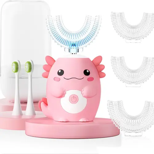 Kids Electric U Shaped Toothbrush - Axolotl Kids Cartoon Sonic Automatic Toothbrush with 6 Brush Heads Full Mouth 6 Cleaning Modes - Age2-15 tiktokshopbacktoschool,back to school,back to school haul