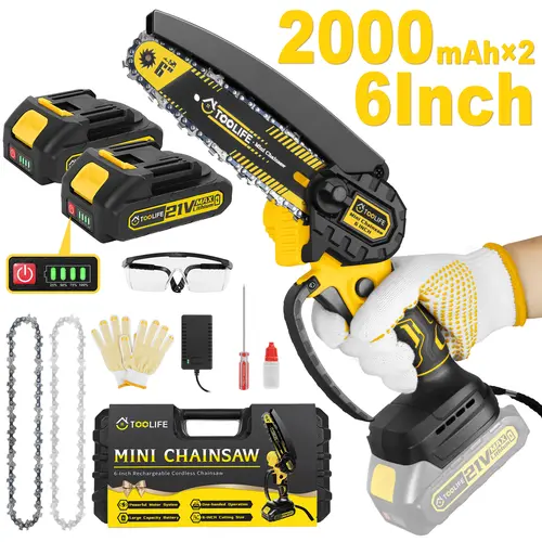 TOOLIFE 6 Inch Mini Chainsaw, New for 2026, Cordless Battery Powered, Hand Held Saw for Wood/Trees Trimming, Sawzall for Household and Garden