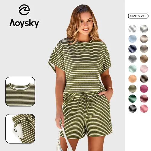 Aoysky Women's 2-Piece Cute Chic Lounge Set - Short-Sleeve Oversized T-Shirt (Cute Shirts, Tops for Women), High-Waisted Drawstring Shorts, Pajamas, 2 Piece Sets,summeroutfits,vacationoutfits,bathingsuitwomenset,beachoutfits