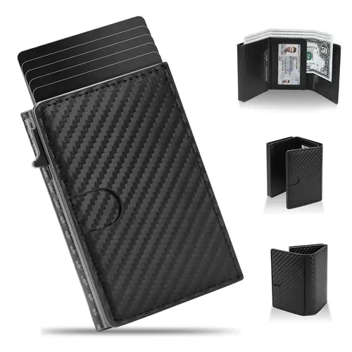 Men's Leather Smart Credit Card Organizer - RFID Blocking, 9-14 Multiple Card Slots Pocket, Slim Storage, ID Window, Cash Slot, Popup Design, Everyday Carry, Gifts for Him (Birthday Gift)