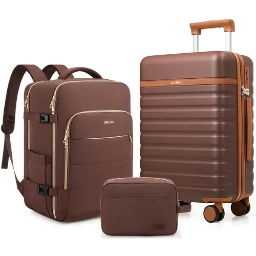 UKEIN 3-Piece Luggage Set, Unisex Polycarbonate Hardshell 20-inch Carry On Suitcase with Silent Spinner Wheels, TSA Lock & Practical Travel Backpack, Carry On Luggage, Pvc,back to school shopping, Polycarbonate Hardshell Luggage, Luggage Sets tiktokshopba