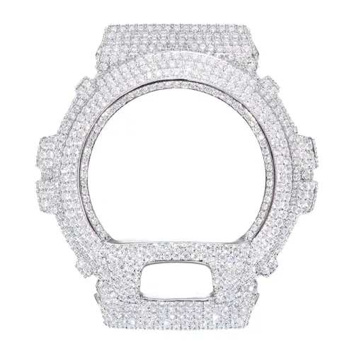 UCCIYO Compatible DW6900 Universal Bezel 18K Gold-Plated Lab-Grown Moissanite S925 Sterling Silver Moissanite Ice Crystal-Set Watch Case Unisex Hip-Hop Style Jewelry Gift Wearable