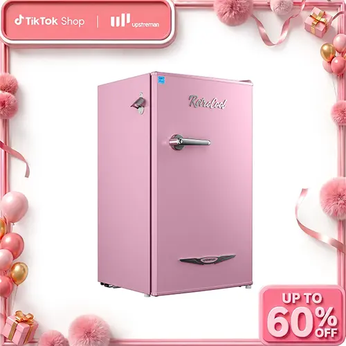 Upstreman retro mini fridges Pink 3.2 Cu.Ft with Bottle Opener Energy Saving Adjustable Thermostat Metal Handle LED Lamp Small Refrigerator for Bedroom Office Dorm Mini Fridge Freezer Mini Refrigerator pantry drink fridge skincare fridge tiktokshopsp