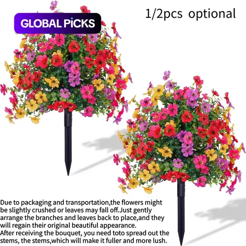 Artificial Violet Eucalyptus Plant, Artificial Fake Plants, 1/2-Pack Direct Insert Fake Flower with Stake, Faux Plastic Flowers, UV-Protected Realistic Faux Floral for Outdoor & Indoor Decoration, Faux Outdoor Flowers #GLOBAL PICKS