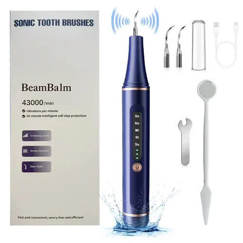 Electric Tooth Cleaner Tartar Remover with LED Light 5 Modes Rechargeable Kit 2 Replaceable Heads for Efficient Oral Hygiene