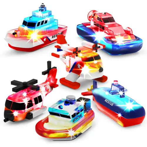 Tub Works 6-Pack Nautical Ocean Rescue Vehicles PVC Bath Toys for Unisex Babies & Toddlers - Waterproof Water-Activated LED Lights, Easy-Grip, Touch Sensory Products, Learn Cause-and-Effect Toddler Gifts