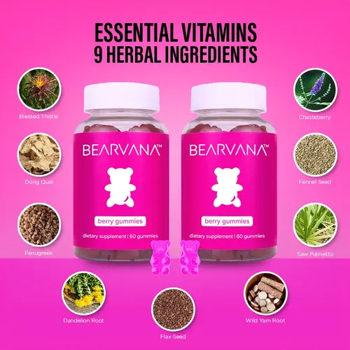 BEARVANA All-In-One Women's Wellness Gummies Double Pack | The Daily Gummies Worth the Hype | 9 Herbal Ingredients + Vitamins A, C, E & B6 | Berry Flavor | Two Month Supply | 120 Gummies