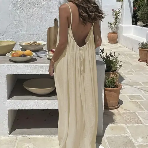 Valentine's Day Women's Backless Sling Knit Coat Loose Maxi Loungewear Dress Soft Polyester Fabric with Ruched Detail for Comfortable Home Wear