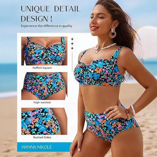 【Runs Small | Size Up】Hanna Nikole Modest Swimsuits for Women 2026 High Waisted Bikini Sets Tummy Control Tie Cut-Out Bathing Suits #DealsForYouDays #SummerWins SummerFinds