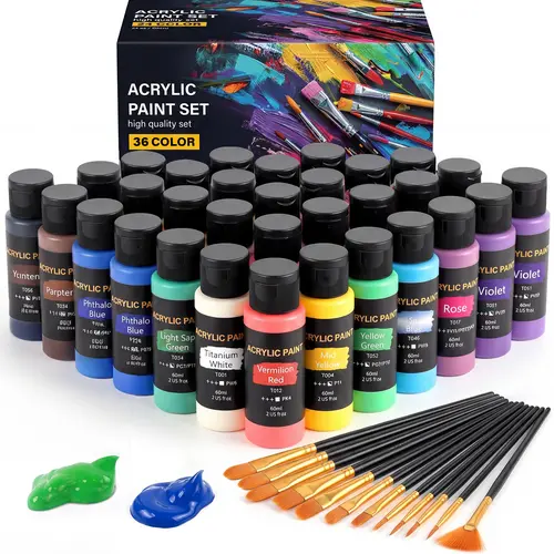 Acrylic Paint Set (2 oz/Bottles) with 12 Art Brushes, Premium Art Supplies for Canvas, Wood, Ceramic & Fabric, Rich Pigments for Beginners, Students & Professional Artists, #backtoschool