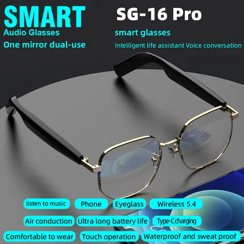 DVKIX SG-16 Pro 2026 Wearable Smart Glasses, Bluetooth Wireless Audio, UV-Resistant, Waterproof, USB-Enabled, Casual Call & Music Functionality, Universal for Men & Women, Ideal for Sports Running, Father's Day Gift
