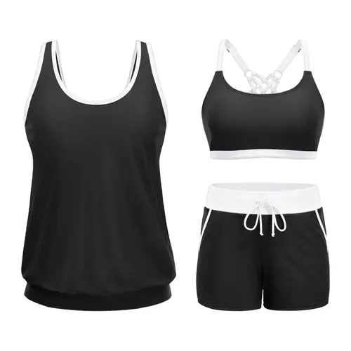 Aqua Eve Three Piece Tankini Swimsuits for Women - Bathing Suits with Boy Shorts Swim Tank Top Sports Bra and Modest Swimwear Beach Outfits SwimWeek