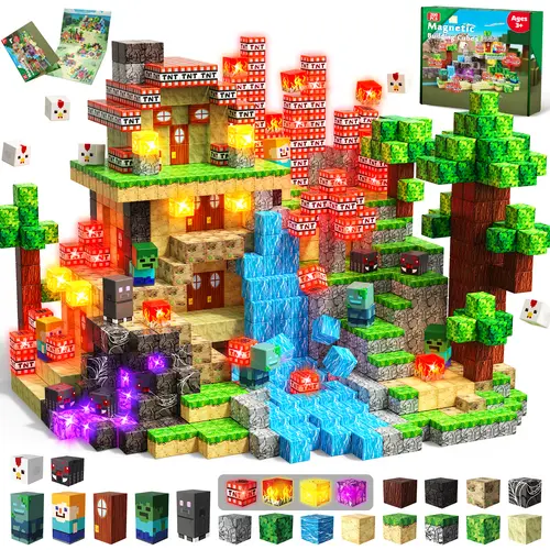 Magnetopia 200 PCS Magnetic Building Blocks with Light-Up Cubes - Open Ended Play, Do It Yourself, STEM Play, Unisex STEM Sensory Learning Toys, Gift Ideas for Kids (Easter, Christmas, Birthday Gifts for Toddlers Age 3+), 3 - 4 Years