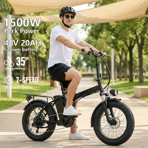 Hardcore Off-Road Electric Mountain Bike, 1500W Peak Power, 35km/h Speed, 48V 15Ah Battery, 45-65km Range, 2-Person Seat, LED Lighting, 20-Inch Tires, Full Suspension, Reliable Brakes sohochic