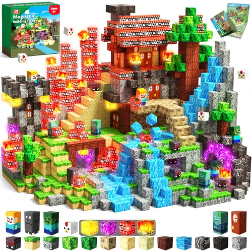Magnetopia 400 PCS Vibrant Magnetic Building Cubes with Light-Up Blocks - Construction Stacking Blocks, STEM Sensory Learning Toys, Cool Gifts for Kids 3-8 Years for Easter Christmas Birthdays, Age 3+