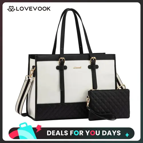 LOVEVOOK Laptop Tote Bag with Clutch Purse, Canvas Computer Bag Office Briefcase, Casual Handbag for Travel, Crossbody for College, Teacher, School TikTokShopBackToSchool