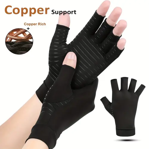 Copper Support Copper Fiber Compression Fingerless Gloves Hand Brace Half-finger Pressure Support for Women Men Anti-Slip Grip Sports for Daily Use Gym Typing Hand Care