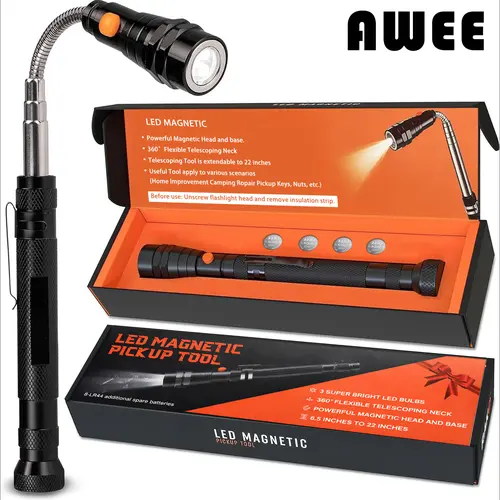 AWEE Magnetic Pickup Tool Gifts for Men - Telescoping Magnet with LED Flashlight and 22 Inches Extendable Neck, Cool Gadgets Stocking Stuffer Holiday Christmas Gifts for Dad, Husband, Grandpa, Handyman， Valentines Day Gifts for Him