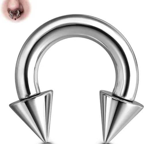 1 Pcs G23 Titanium Septum Rings 6G 8G 12G - Horseshoe Circular Barbell Spikes Stretched Pincher Body Piercing Jewelry Nose Piercing Jewelry ASTM F136 Titanium Earrings for Women Men Silvery 10MM 12MM Septum Pierced Ring