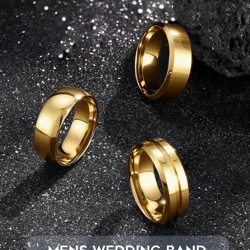 3Pcs Stainless Steel Stacking Ring Set for Men Women 8MM Comfort Fit Wedding Band Style - High Polished/Matte Surface Golden/Silvery/Black Fashion Rings, Simple Cool Engagement Promise Jewelry for Daily Wear & Gifting Statement Multi Ring Stackable Rings