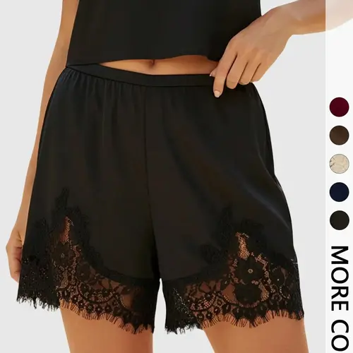 Women's Summer Lace Patchwork Shorts, Lightweight Breathable Comfort, Elastic Waist, Fit, Casual Home and Vacation Wear