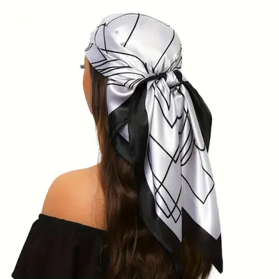 Unisex Polyester Square Scarf - 35.43in x 35.43in Large, Elegant Black-and-White Print, Lightweight Thin Bow Design, Black-and-White/Casual/Chic Head Scarves, Ideal for Beach & Outdoor Fashion Accessory, Black-And-White Head Scarves