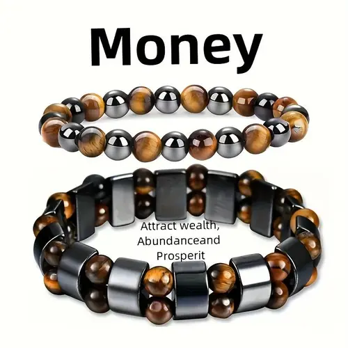2pcs Double Protection Bracelets, Abundance and Prosperity Attract Wealth- Featuring Tiger Eye Stone and Selected Obsidian Handmade Bracelets, the Best Choice for Holiday Gifts Meaningful