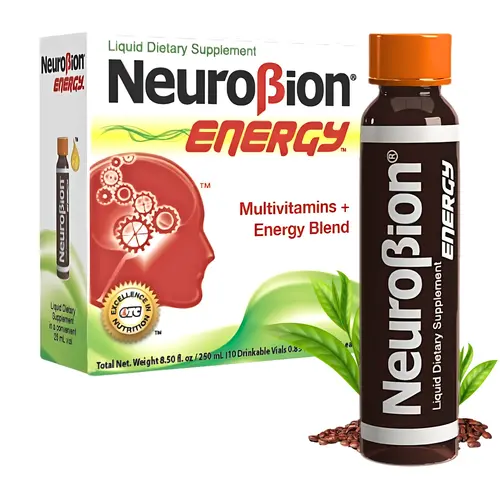 Neurobion Energy Liquid Multivitamin Supplement Drink - Unflavored, Nutrient Blend, Caffeine Lift, Daily Boost, Prop 65 Safe Dietary Supplement (10 Vials x 250 ml)